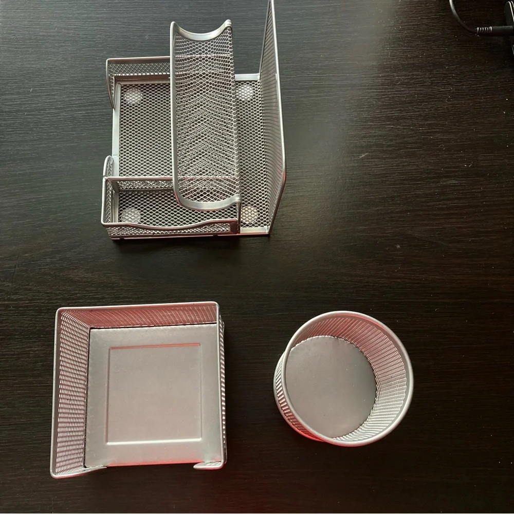 3-Piece Mesh Wire Desk Organizer Set Silver